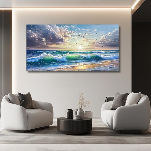 Wall Art Canvas Seagull Seaside Landscape Painting 20"X40"