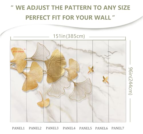 Golden Ginkgo Leaves Wall Mural Fake Marble Wallpaper