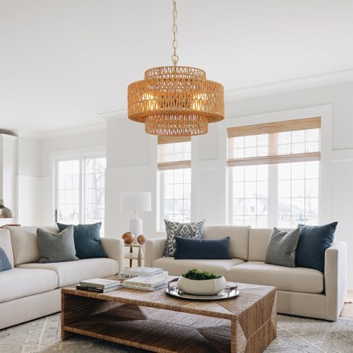 17.8" Gold Rattan Chandelier (4 Count)