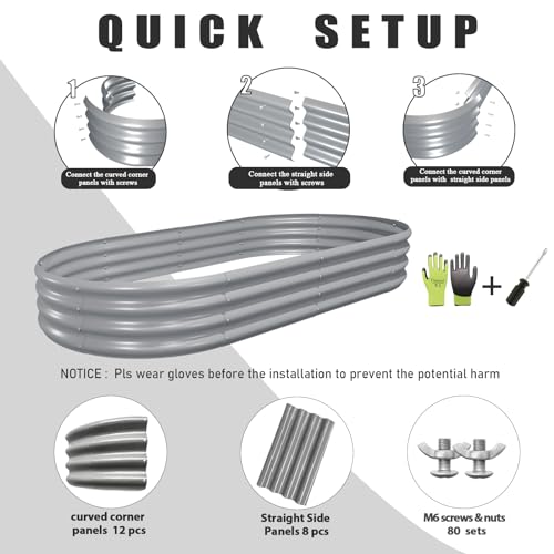 4 Pack 6x3x1FT Galvanized Raised Garden Bed Large Metal Planter Box Kit Elevated Raised Garden Planters for Outdoor Plants (4 Count)