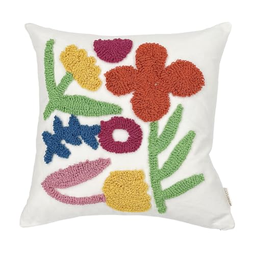 Throw Pillow Covers 18x18 Boho Tufted Bright Floral for Sofa