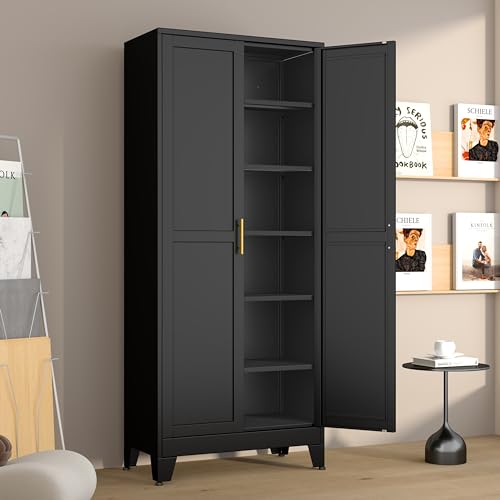 Metal Pantry Cabinet with 2 Doors and 5 Adjustable Shelves
