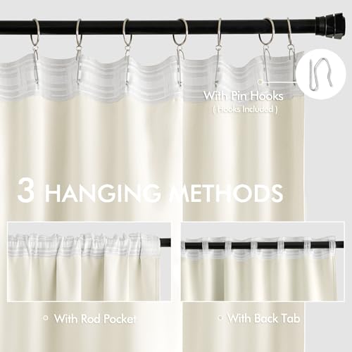 Cream Back Tab Blackout Curtains 52x108 Inch Long 2 Panels Set (2 Count)