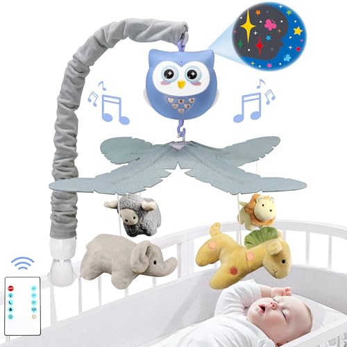 Baby Crib Mobile with Music Lights Projector and Remote Control Blue