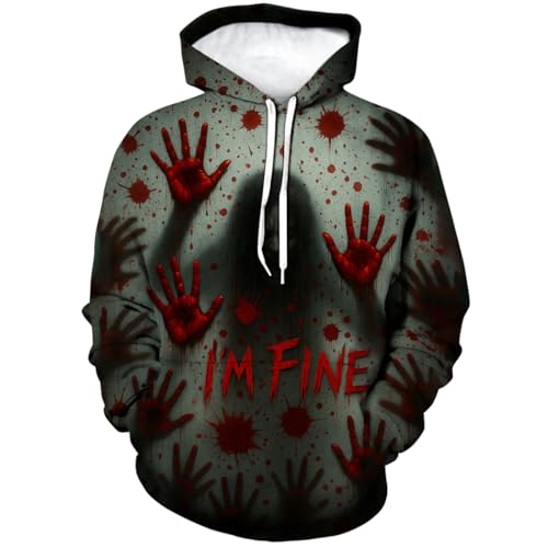 Bloody Handprint Hoodie for Men Halloween Horror Sweatshirts