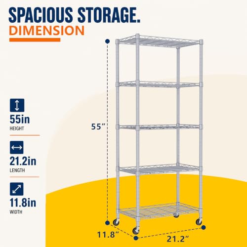 5 Wire Shelving Metal Storage Rack Adjustable Shelves