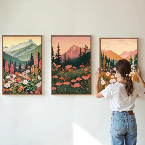 Large Boho Mountain Framed Canvas Wall Art Set of 3 (3 Count)