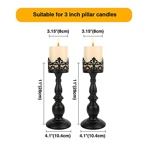 Candle Holders for Pillar Candles Gothic Matte Black Vintage Tall Candle Holders Set of 2 Decorative Large Table Centerpieces Candle Stand Decor (2 Count)
