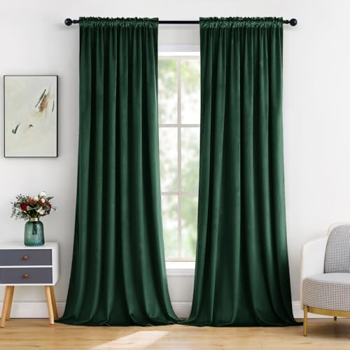 Emerald Green Blackout Velvet Curtains Drapes 84 Inch Long 52"x84" (2 Count)