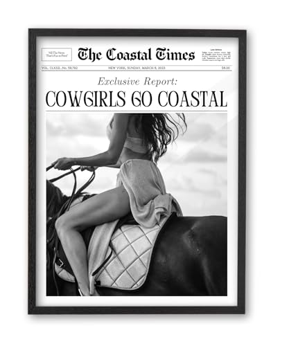 8x10in Cowgirls Go Coastal Framed Newspaper Wall Art