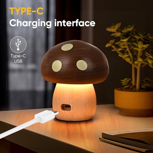 2Pack Wood Small Mushroom Table Lamp (2 Count)