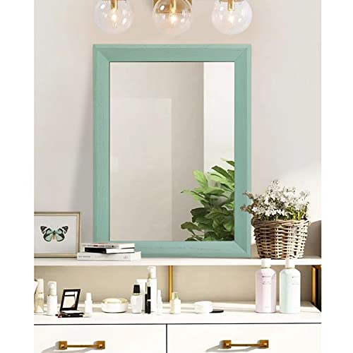 Wood Framed Mirror Rectangle Modern Farmhouse Wall Mirrors Decor Large 26"x18" for Bedroom Living Room Bathroom Green