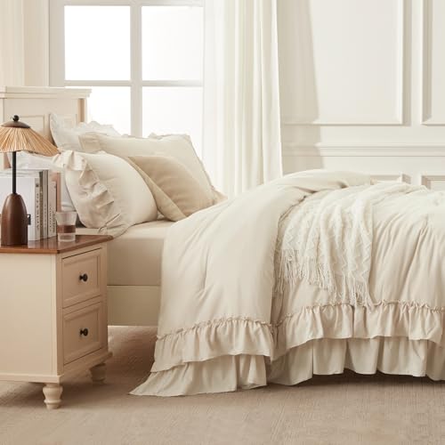 Beige Super King Plus Ruffle Comforter Set