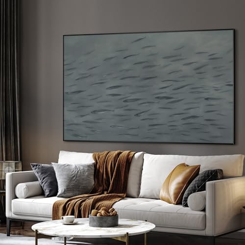 46"x72" Extra Large Framed Wall Art Gray School of Fish Minimalist Ocean