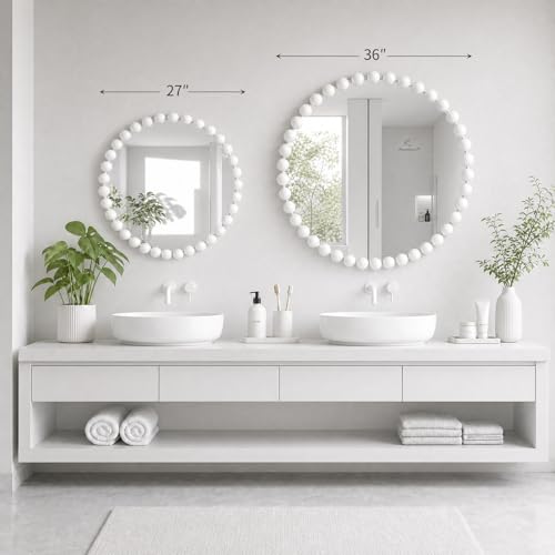 36 inch White Round Mirror