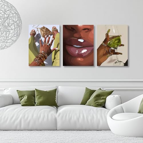 Wrapped Canvas Fashion Black Woman Wall Art Set of 3 (3 Count)