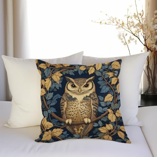 William Morris Abstract Vintage Floral Velvet Owl Design Throw Pillow Covers Home Decor