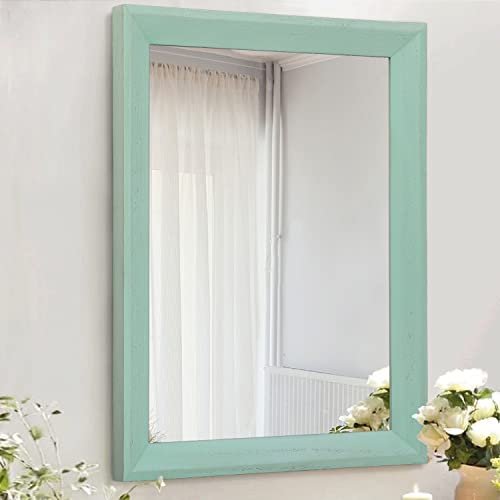 Wood Framed Mirror Rectangle Modern Farmhouse Wall Mirrors Decor Large 20"x16" for Bedroom Living Room Bathroom Dressing Room Green