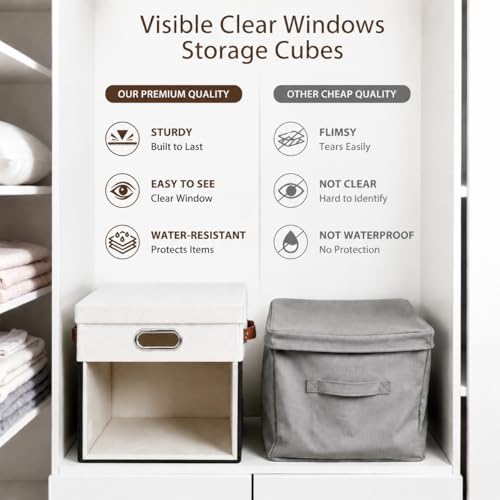 11x11 Inch Ultra Thick Fabric Storage Bins with Lids & Windows (3 Count)