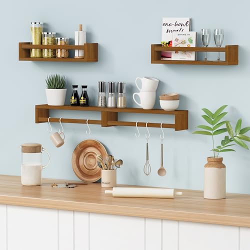 Dark Wood Nursery Kids Bookshelf Wall Mounted (4 Count)