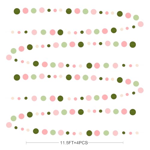 Sage Green and Dusty Pink Polka Dots Garlands Olive Green Dusty Rose Beige Hanging Paper Circle Dots Streamer for Girls Birthday Wedding Shower Engagement Bachelorette Party Decorations Supplies
