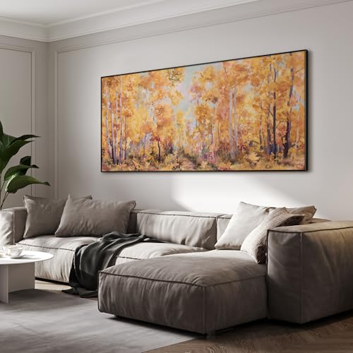 36"x72" Extra Large Framed Wall Art Golden Autumn Forest Path with Vibrant Foliage for Home Living Room Bedroom Decor