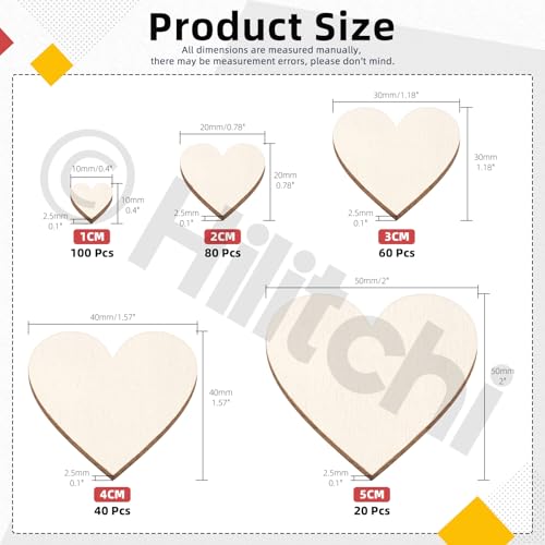 300Pcs 5Sizes Unfinished Wooden Hearts Wood Hearts Craft Unfinished Wooden Hearts Ornanents Wooden Hearts Shape Blank Wood Ornaments Cutout Blank Wood for DIY Art Crafts Home Decorations (300 Count)