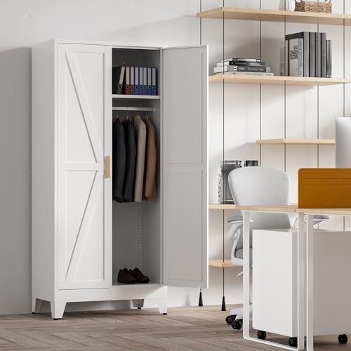 71'' Farmhouse Metal Wardrobe Cabinet with Hanging Rod