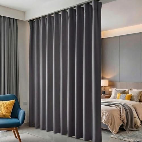 Room Divider Curtains Blackout Floor to Ceiling Curtain with Hook Wall Mount Sliding Door Curtains Ceiling Mount Extra Wide Curtain Wall Divider for Room Separation