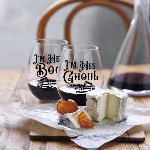 Gothic Halloween Ghost Couple Wine Glass 2 Piece with Gift Box
