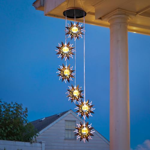 Sun Solar Wind Chimes for Outside Hanging Garden Lights Solar Christmas Decorations Outdoor for Women