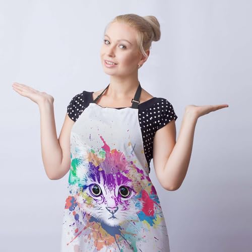 Housewife Apron for Women Abstract Colorful Cat Fun Aprons for Men for Kitchen Cooking Restaurant BBQ Painting Crafting Gardening 27”