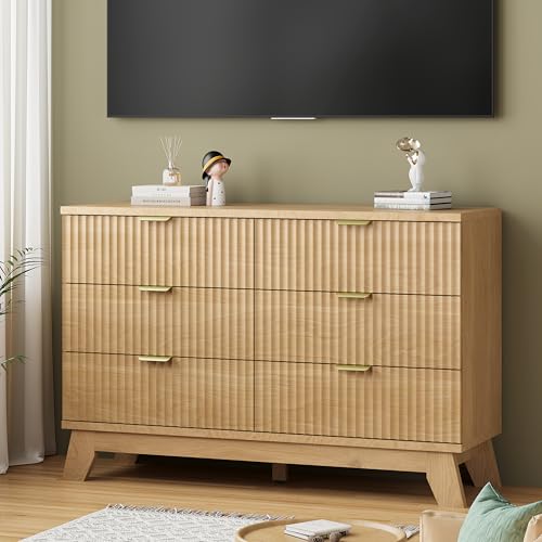 Fluted Dresser for Bedroom with 6 Drawers