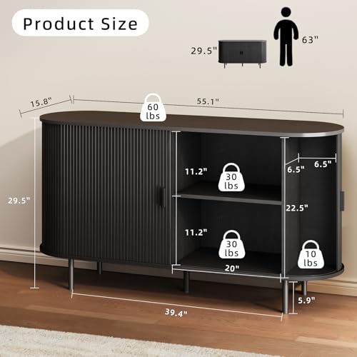 55" Fluted Buffet Sideboard Cabinet with Sliding Door