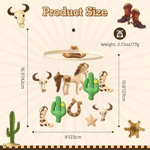 Baby Mobile for Crib Western Cowboy Crib Mobile for Boys and Girls