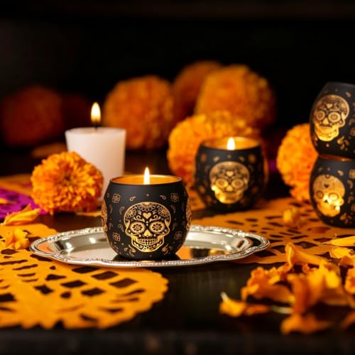 Day of Dead Skull Glass Votive Set (4 Count)