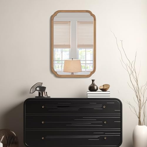 24" x 36" Rounded Corner Arch Wall Mirror with Wood Frame for Entryway