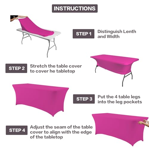 2 Pack 6FT Table Cloth for Rectangular Spandex Fuchsia Table Cover (2 Count)