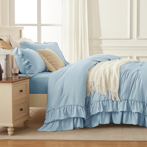 Light Blue Ruffle Comforter Set Queen Size