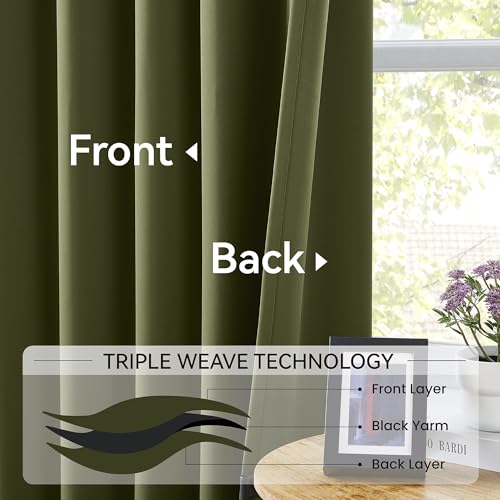Olive Green Blackout Pleated Curtains 96 Inches Long
