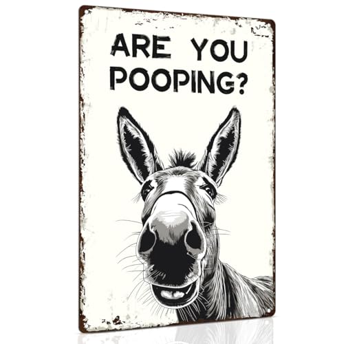 Donkey Are You Pooping Metal Tin Sign Vintage Bathroom Decor 8x12"