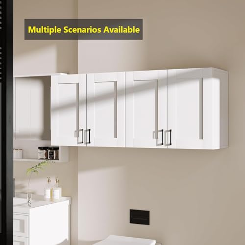 White Laundry Room Cabinets and Storage with 4 Doors and Utility Adjustable Shelf