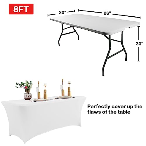 2 Pack 8FT Table Cloth for Rectangular Spandex White Table Cover (2 Count)