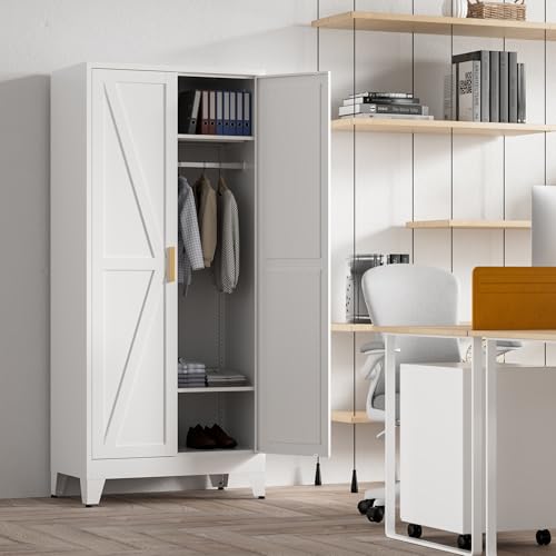 71'' Farmhouse Metal Wardrobe Cabinet with Hanging Rod