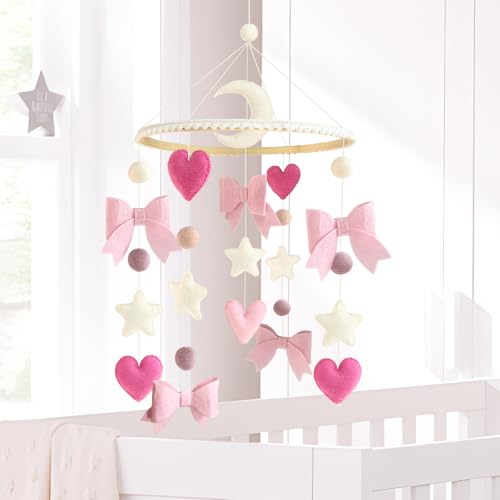 Baby Mobile for Crib Pink Bow Baby Crib Mobile for Girls