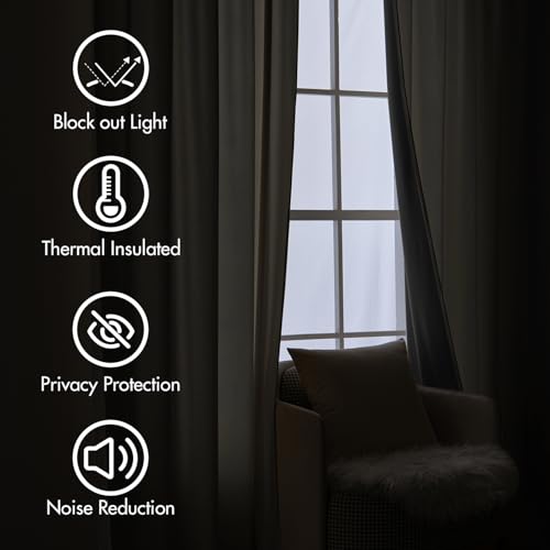 Cream Beige Velvet Pinch Pleat Blackout Curtains W52 X L84 Inches (2 Count)