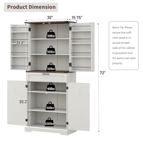 72'' Kitchen Storage Pantry Cabinet