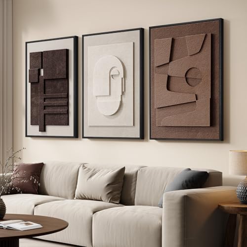 3D Textured Framed Brown and White Abstract Wall Art Set (3 Count)