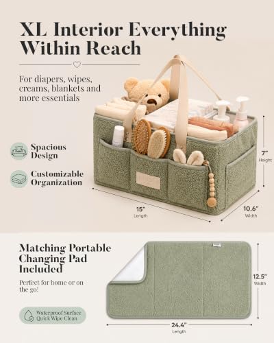 Baby Diaper Caddy Organizer with Portable Changing Mat