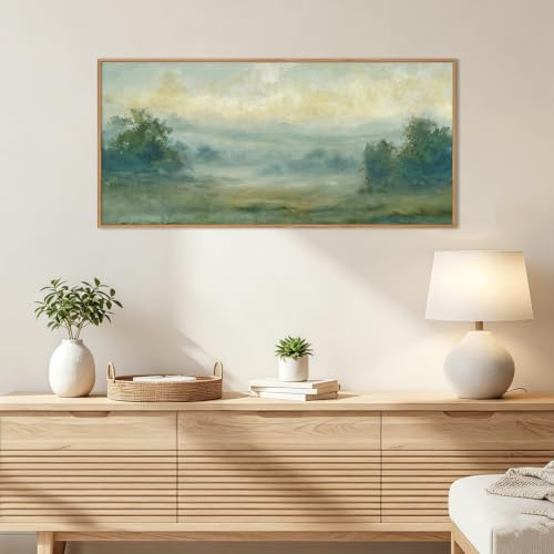 Green Abstract Minimalist Framed Canvas Wall Art